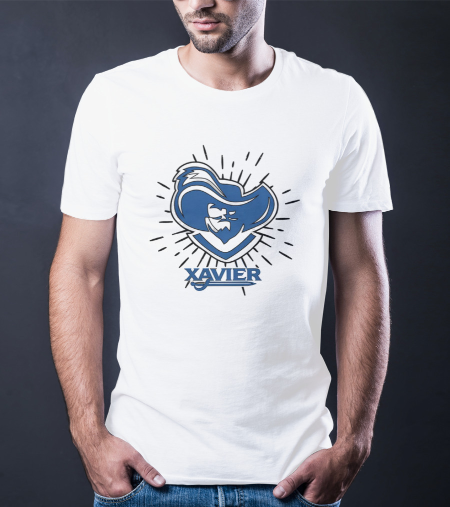 Xavier Musketeer Bold Blue Emblem With Radiating Lines T-Shirt