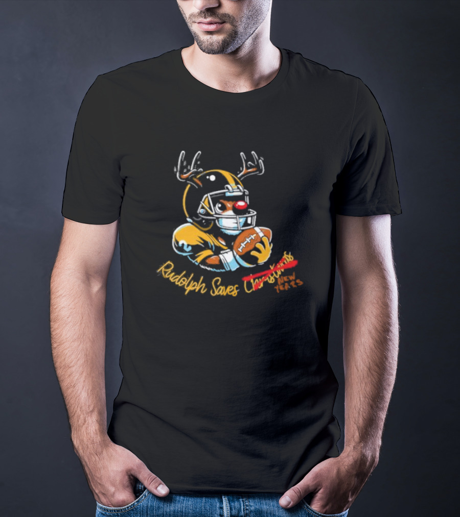 Rudolph Saves New Years Football Reindeer Helmets T-Shirt