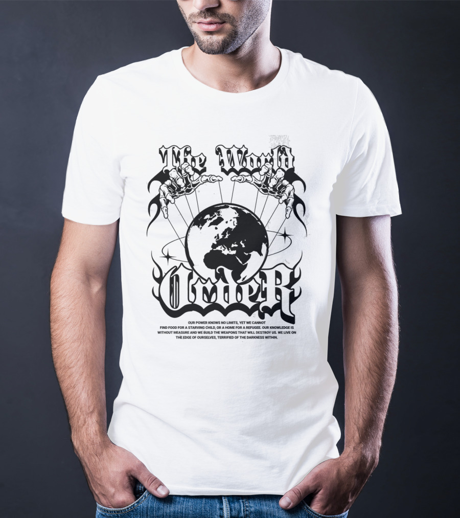 The World Order Global Control Earth In Hands Dark Gothic T-Shirt