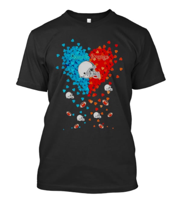 Aqua And Orange Miami Dolphins Hearts And Helmets Football T-Shirt