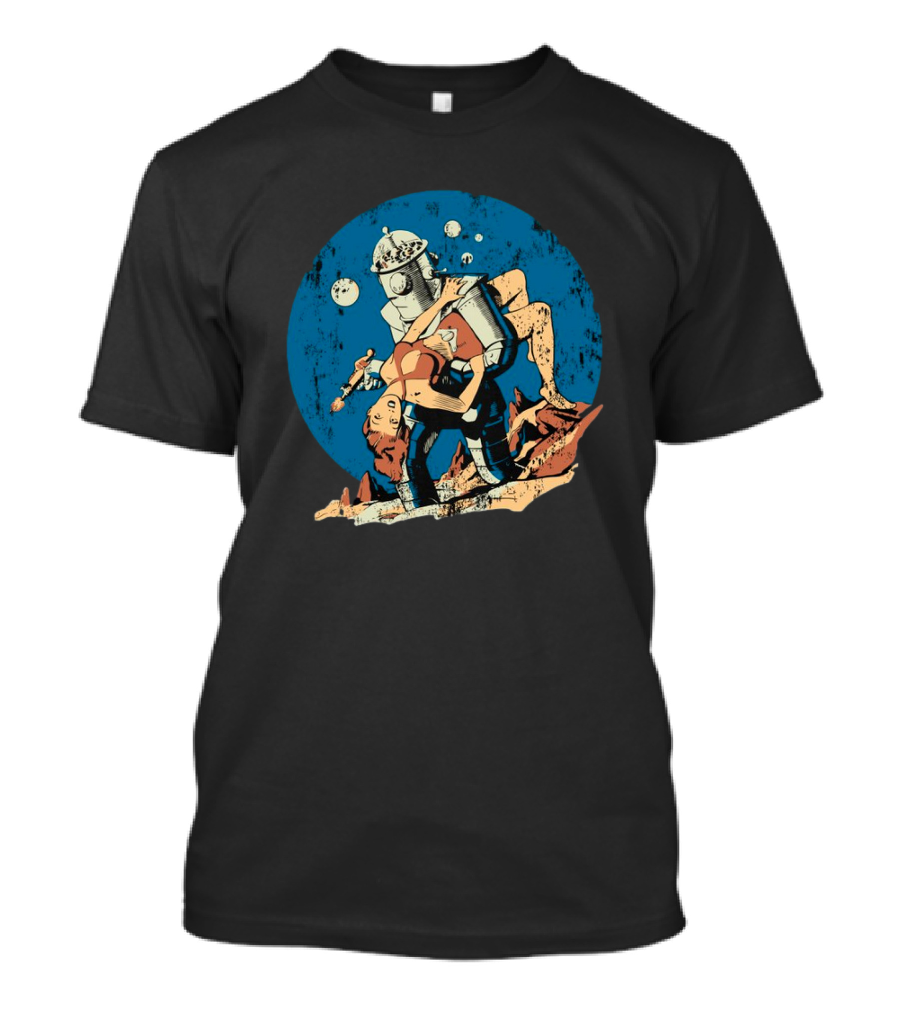 Damselindistress Retro Robot Romance Vintage Sci-Fi Space Adventure T-Shirt