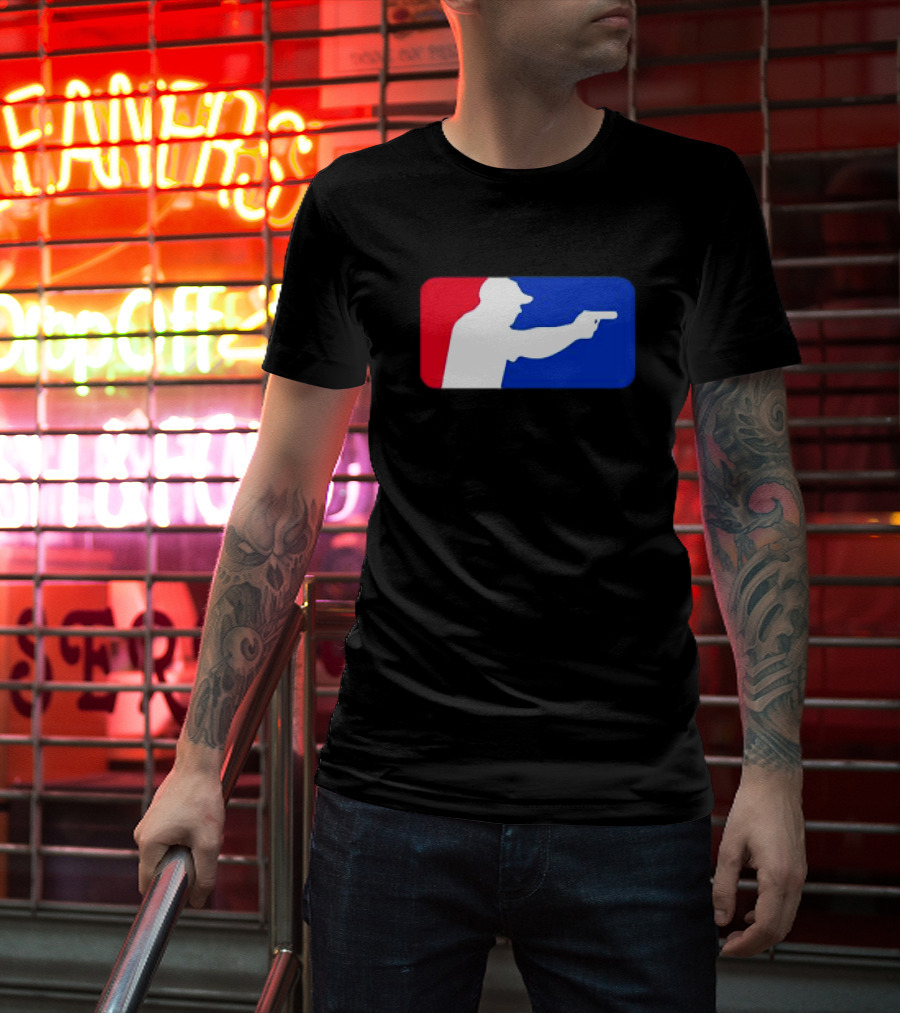 Major League Shooter Silhouette In Red White And Blue Rectangle T-Shirt