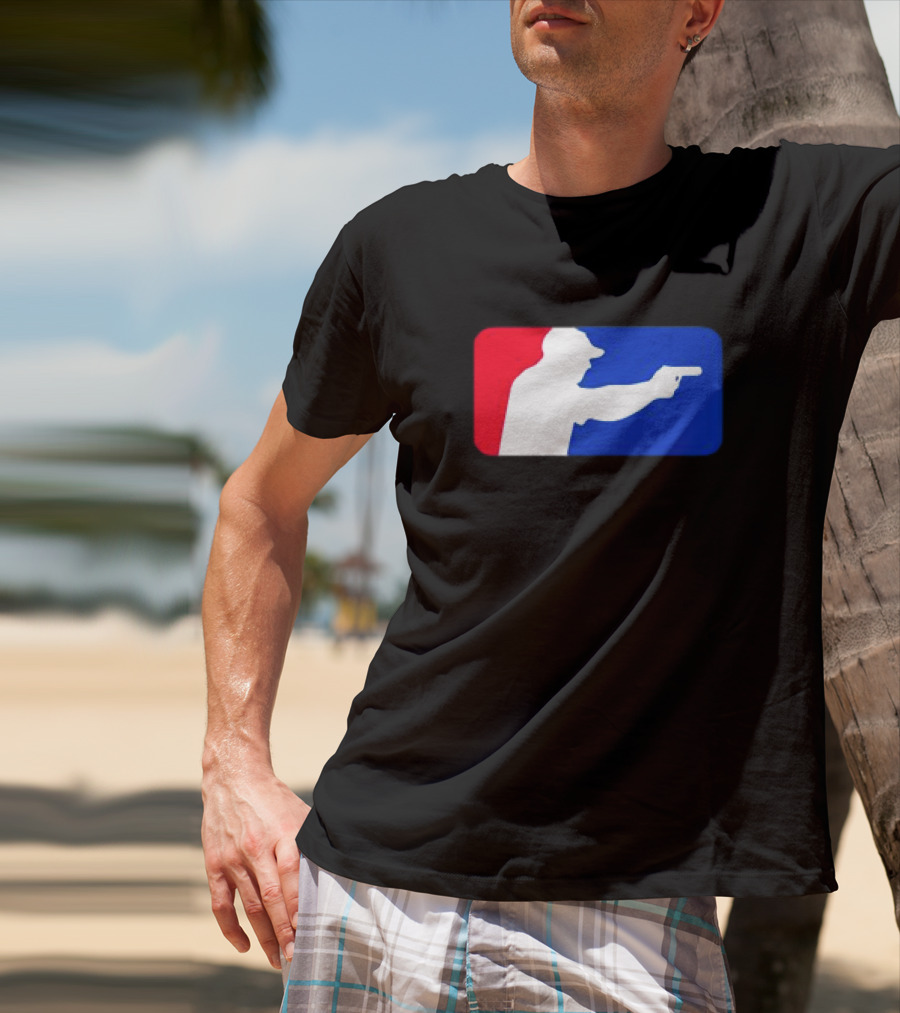Major League Shooter Silhouette In Red White And Blue Rectangle T-Shirt