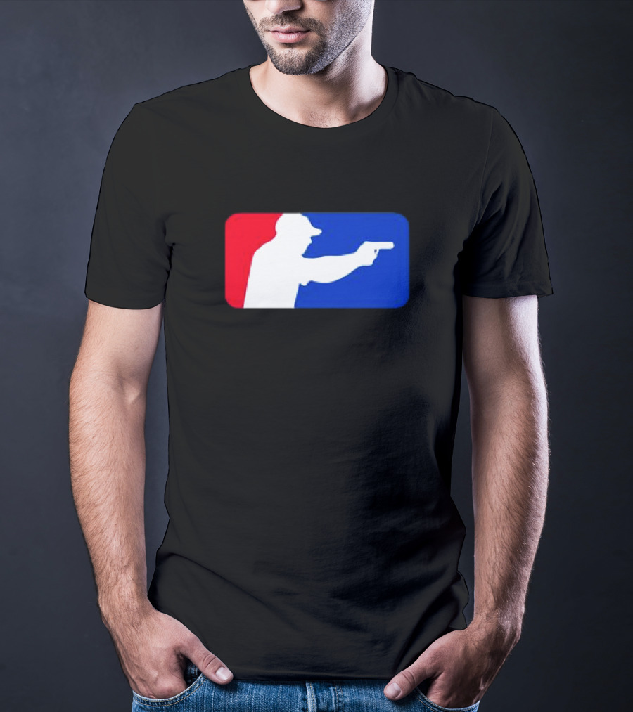 Major League Shooter Silhouette In Red White And Blue Rectangle T-Shirt