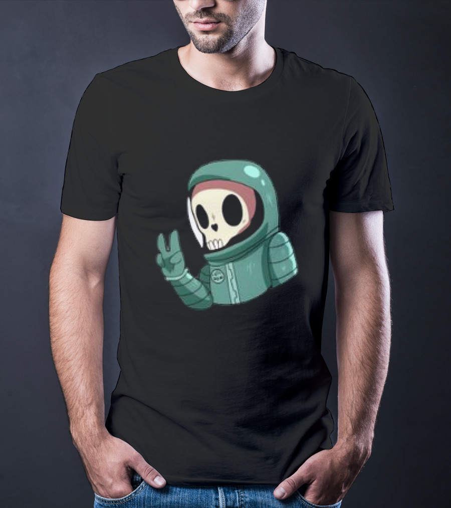 Peace Homie Skull Astronaut In Green Suit Making V-Sign T-Shirt