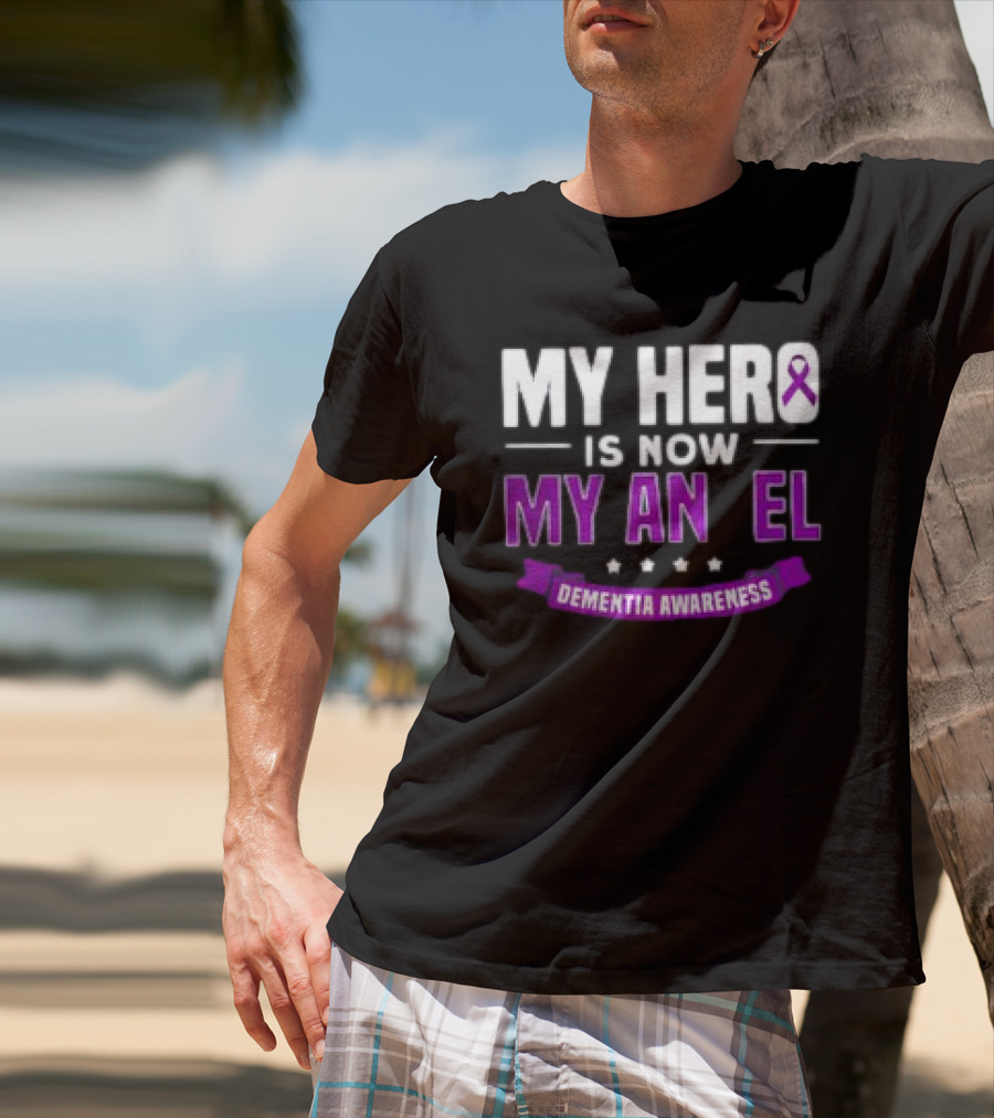 My Hero Is Now My Angel Purple Ribbon Dementia Awareness T-Shirt