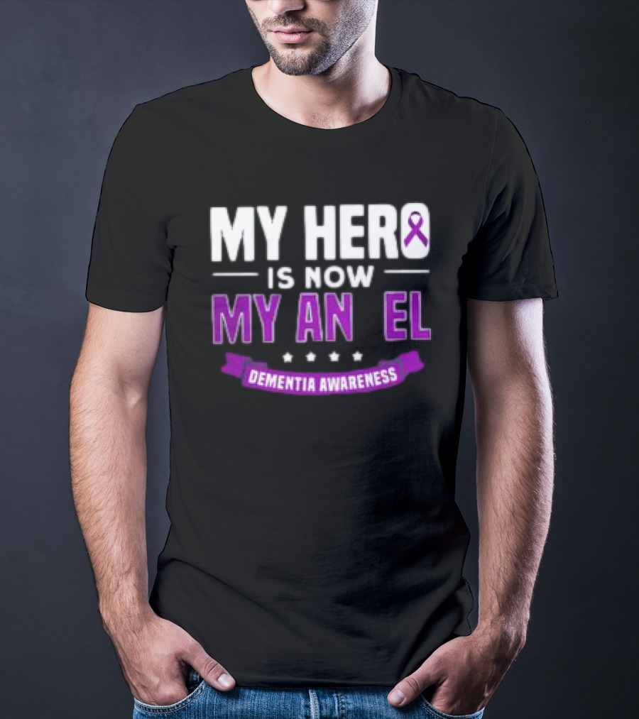 My Hero Is Now My Angel Purple Ribbon Dementia Awareness T-Shirt