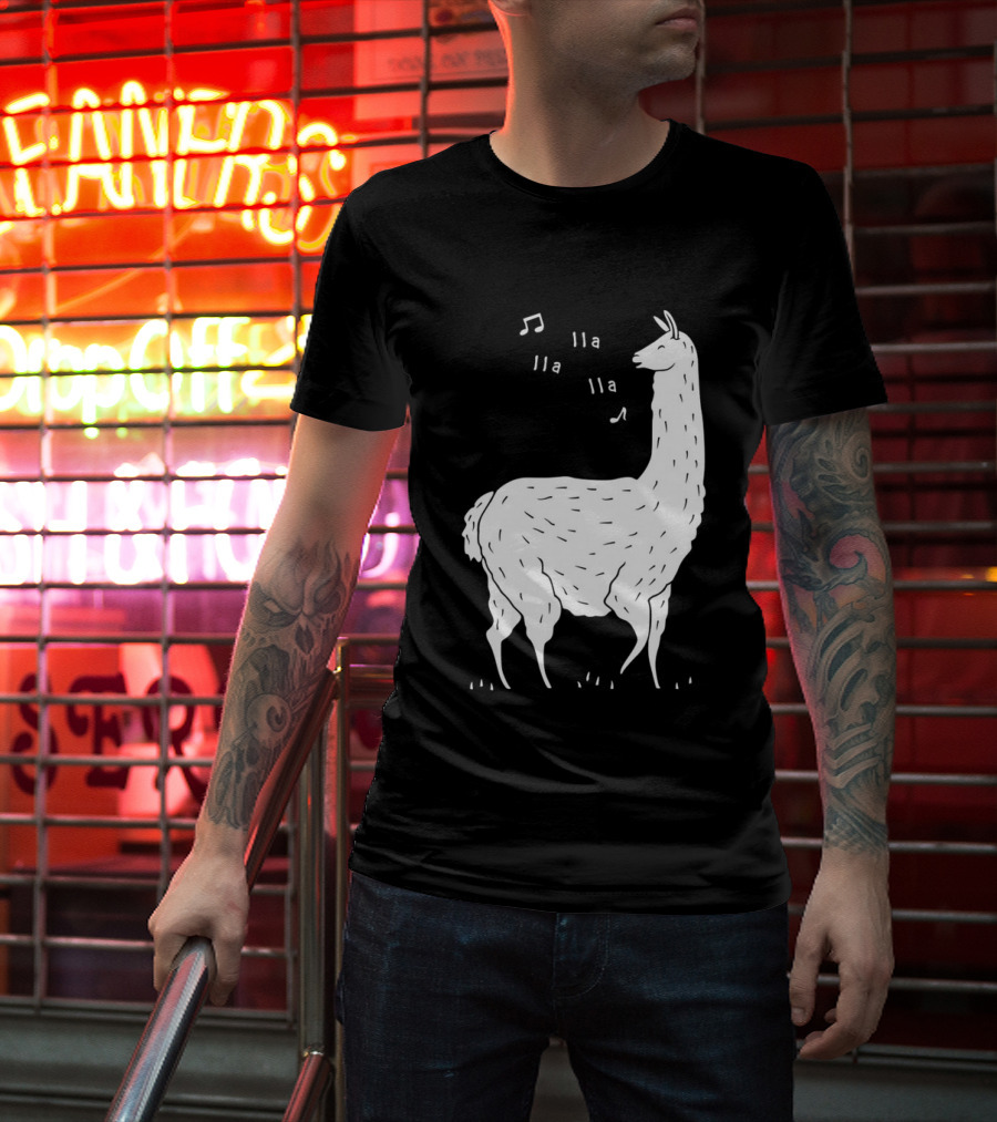 LLAMAS AND MUSICAL NOTES LLA LLA SONG OF THE LLAMA T-Shirt