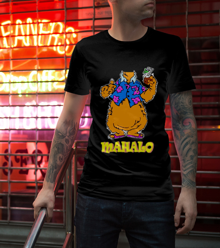 Tammy Mahalo Tropical Bear In Hawaiian Shirt With Drink T-Shirt