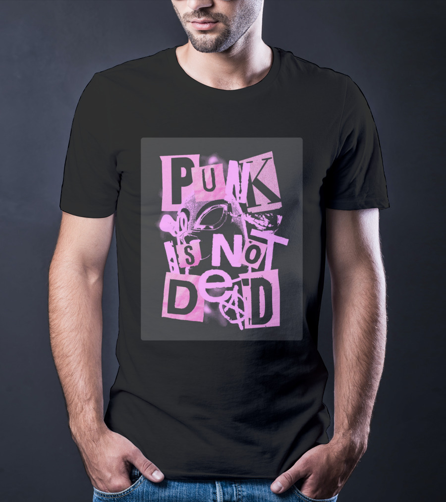 Punk Is Not Dead Mask And Anarchy Symbol Collage T-Shirt