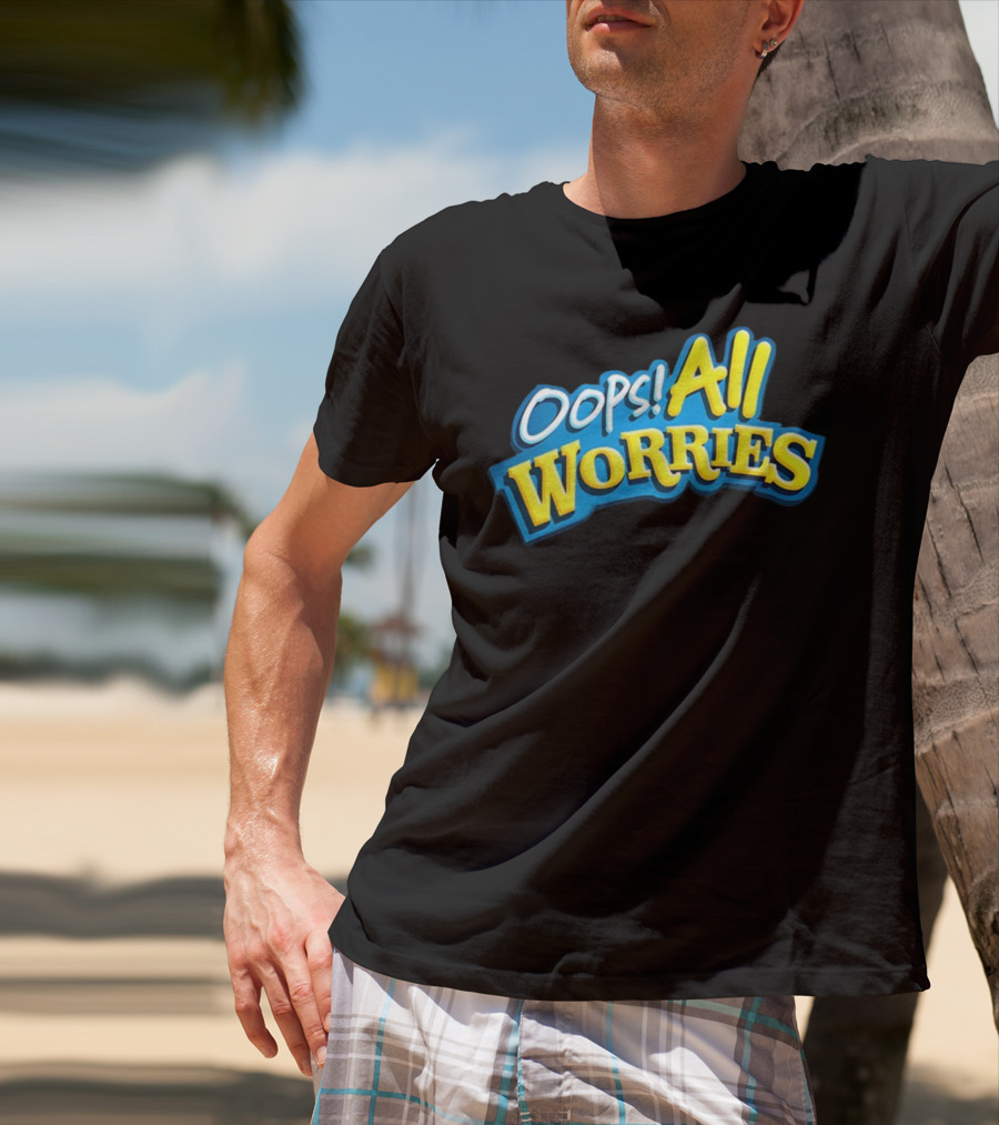 Oops All Worries Text Bold Blue Yellow T-Shirt