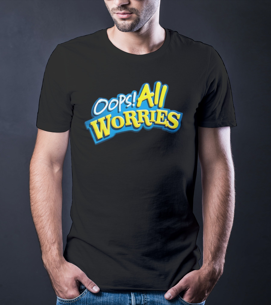 Oops All Worries Text Bold Blue Yellow T-Shirt