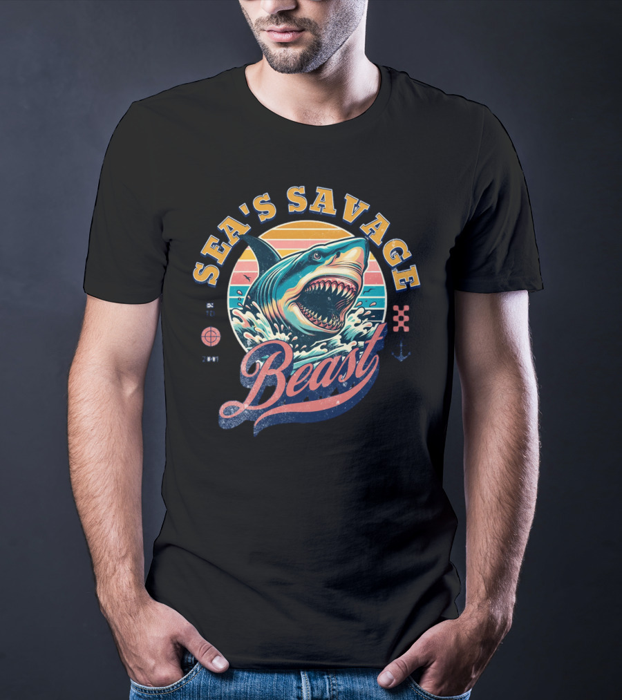 Sea's Savage Beast Angry Shark Y2K T-Shirt