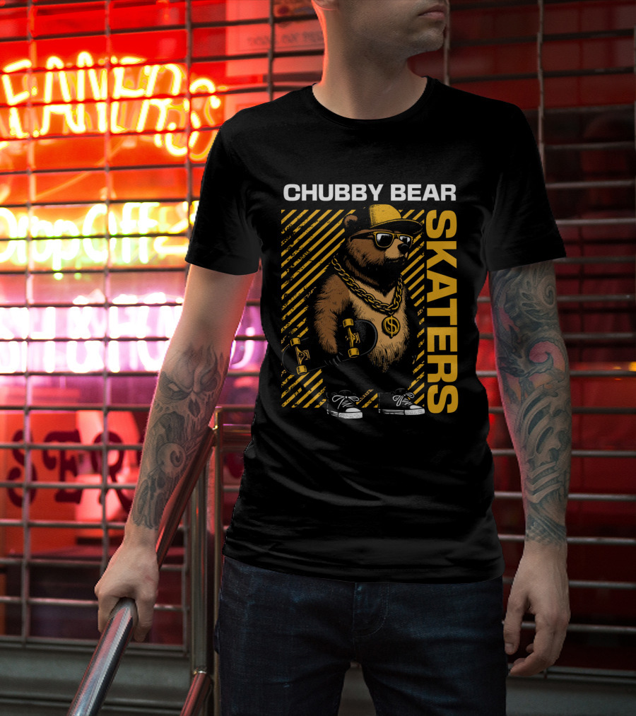 CHUBBY BEAR SKATERS Dollar Chain Sunglasses Cool Black And Yellow T-Shirt
