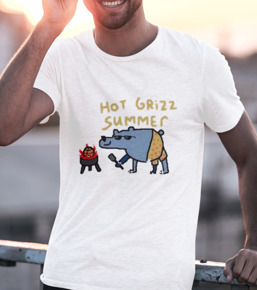 Hot Grizz Summer Sunglasses Bear Grilling Basketball On Fire T-Shirt