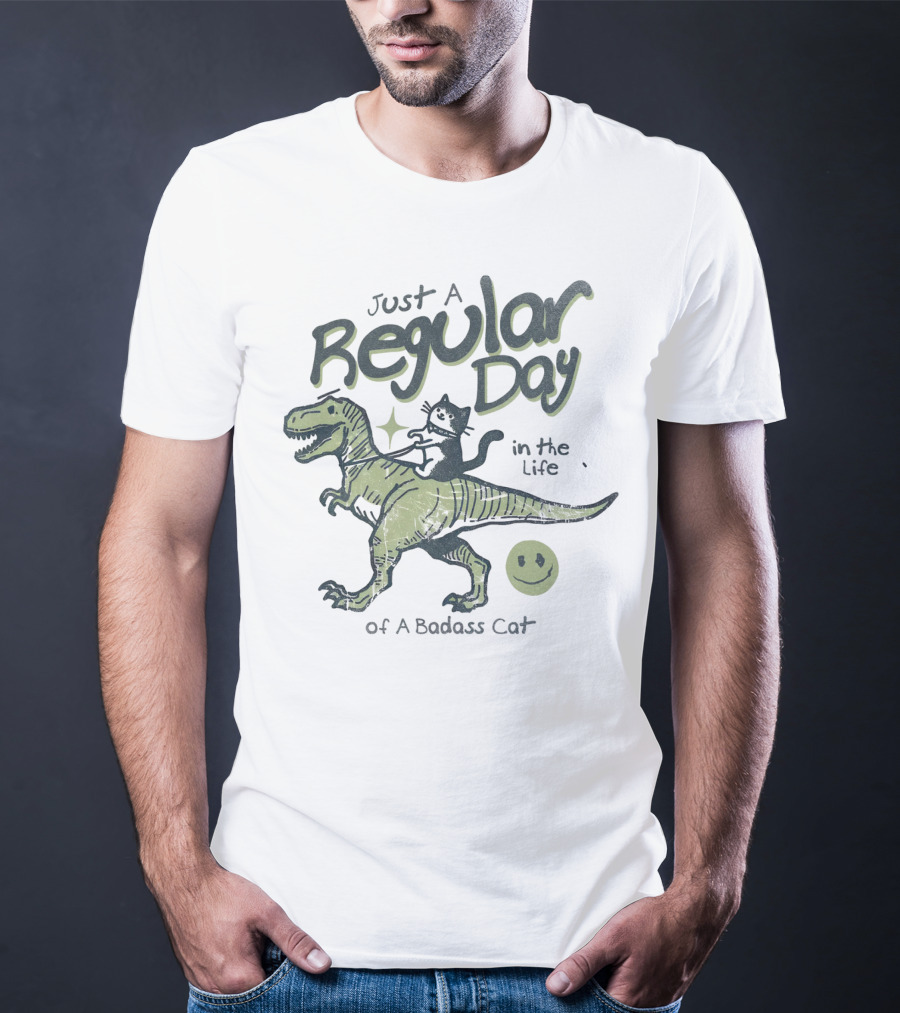 Just A Regular Day In The Life Of A Badass Cat Riding Dinosaur T-Shirt