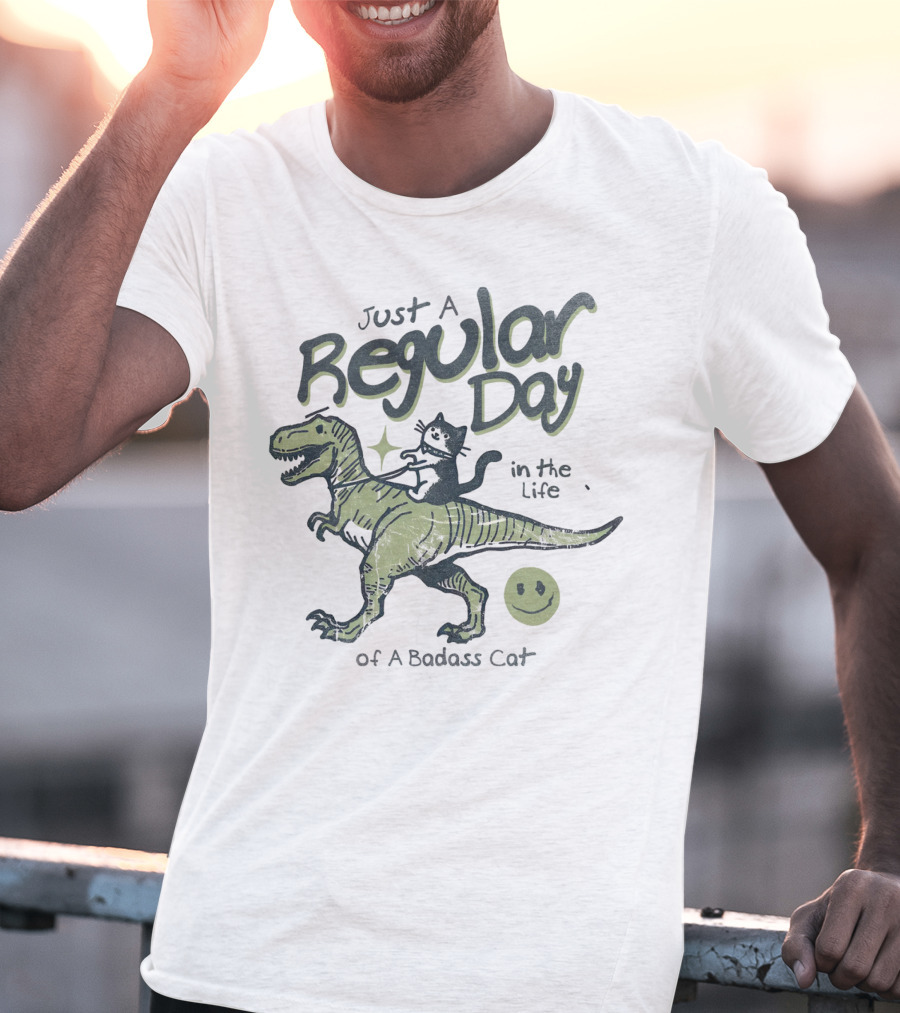 Just A Regular Day In The Life Of A Badass Cat Riding Dinosaur T-Shirt