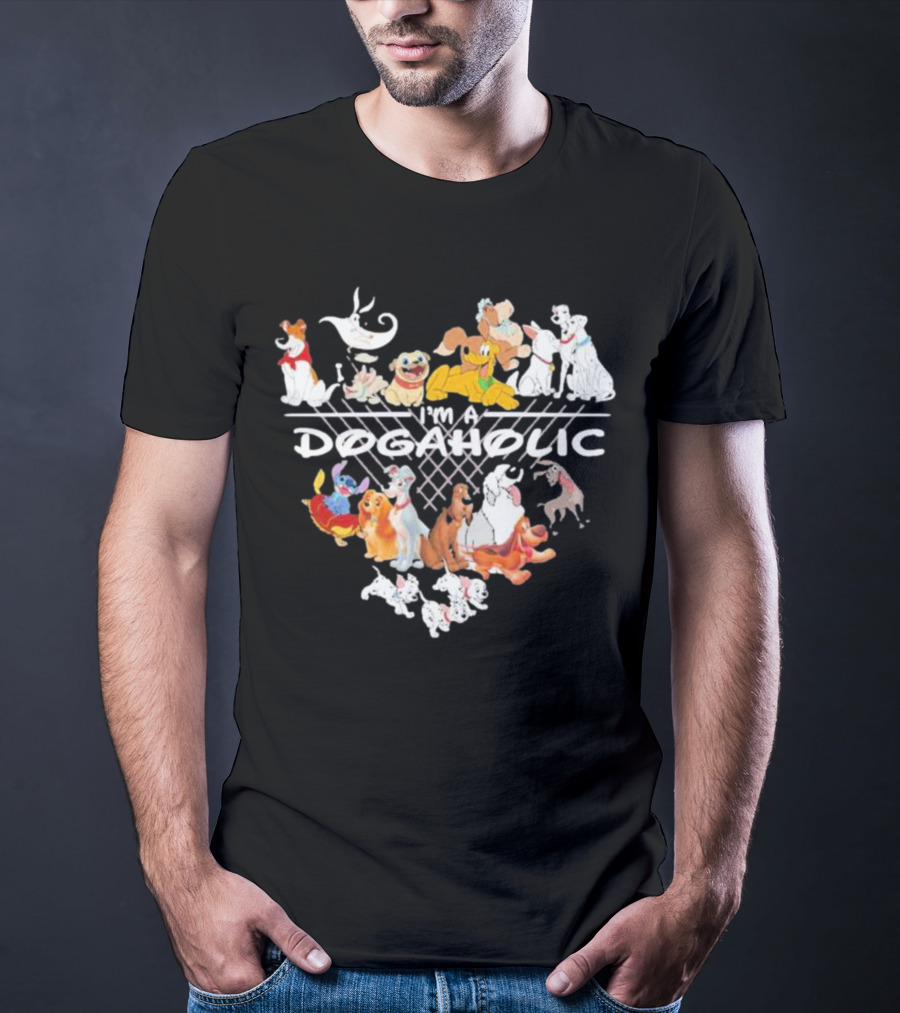 I'm A Dogaholic With Iconic Cartoon Dogs Heart T-Shirt