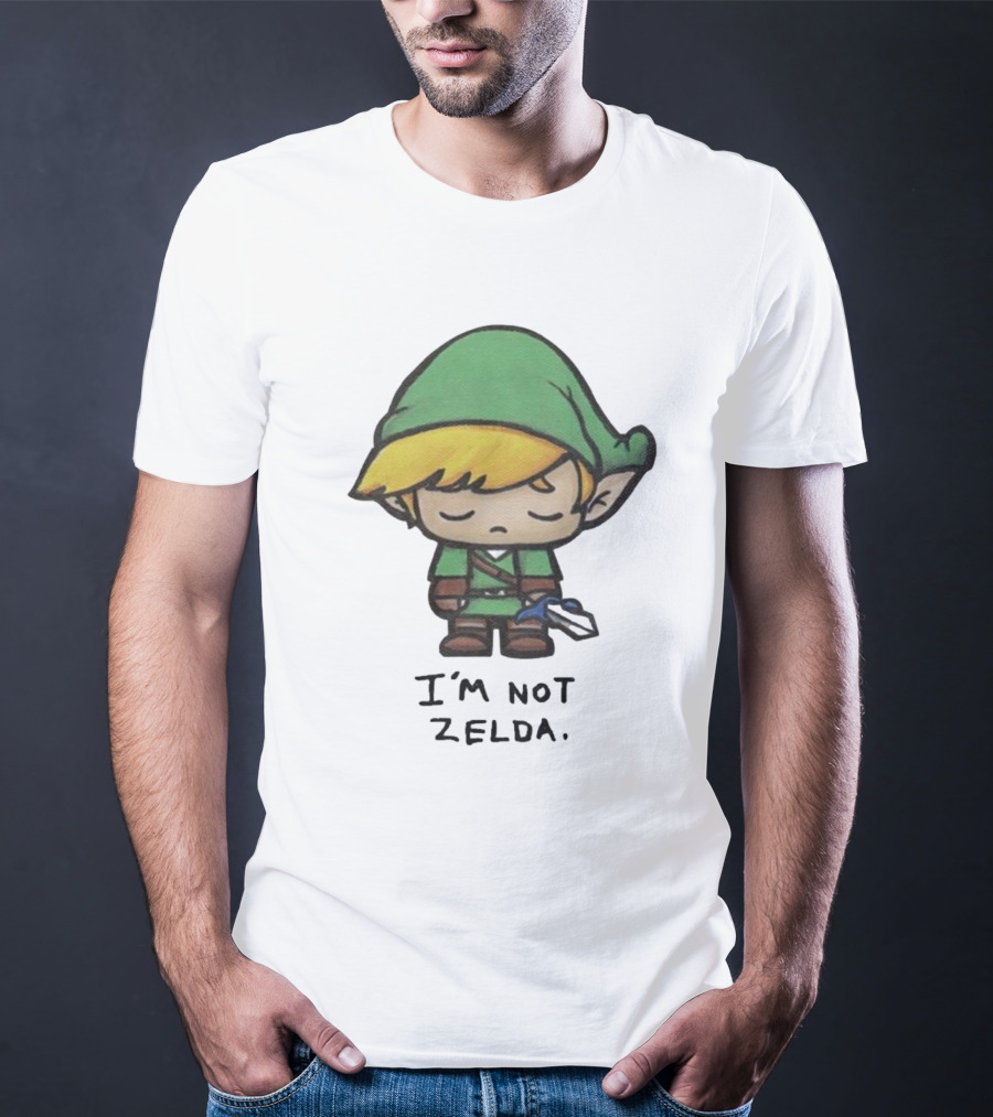 I'm Not Zelda Sad Cartoon Character In Green T-Shirt