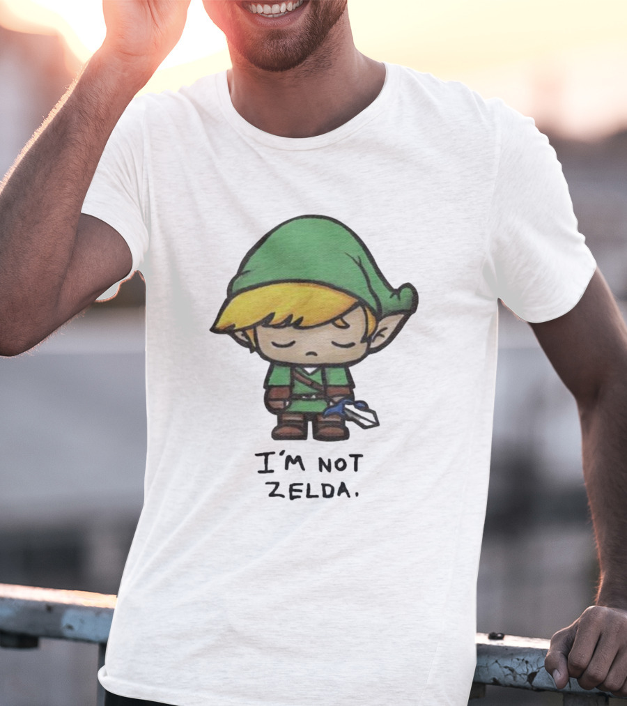 I'm Not Zelda Sad Cartoon Character In Green T-Shirt