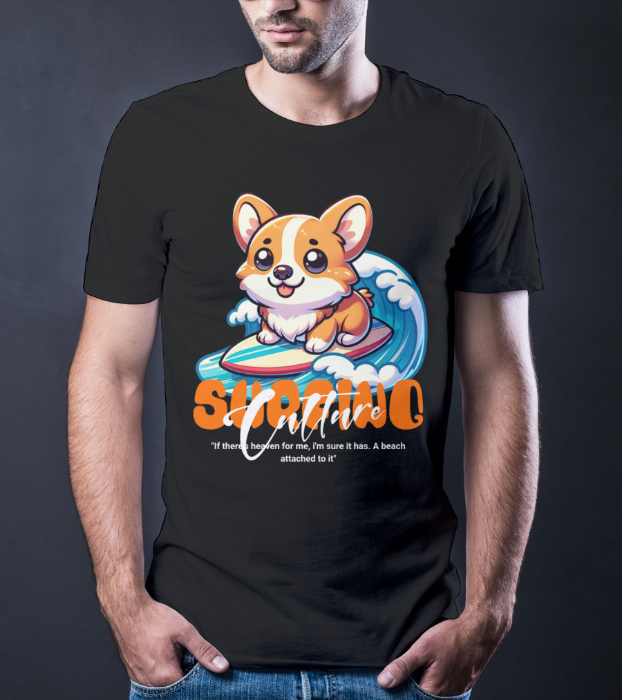 Surfing Culture Corgi On Surfboard With Wave T-Shirt