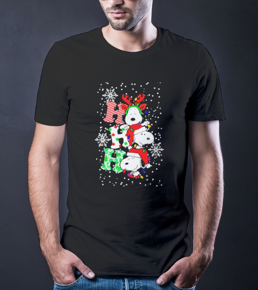Ho Ho Ho Snoopy Christmas Reindeer Santa Snowflakes T-Shirt
