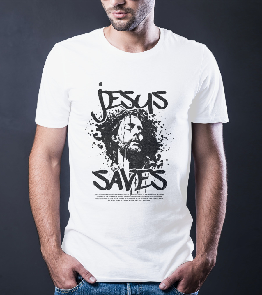 Jesus Saves Portrait With Crown Of Thorns T-Shirt