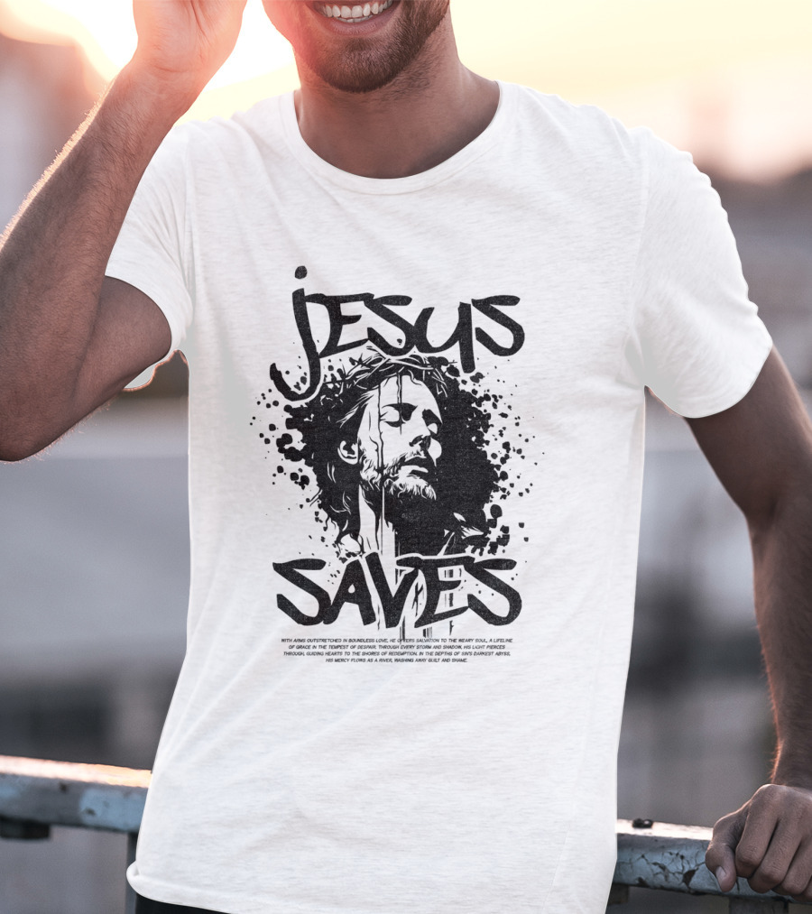 Jesus Saves Portrait With Crown Of Thorns T-Shirt