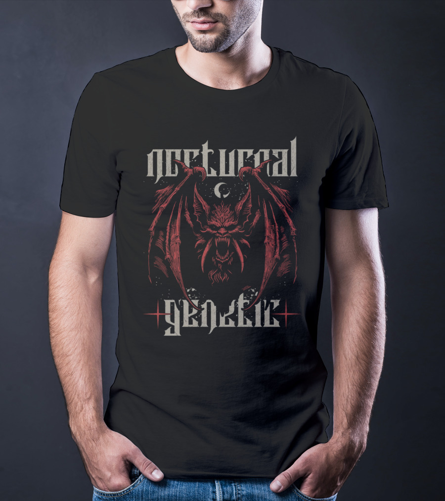 Nocturnal Genetic Vampire Bat And Crescent Moon Emblem T-Shirt