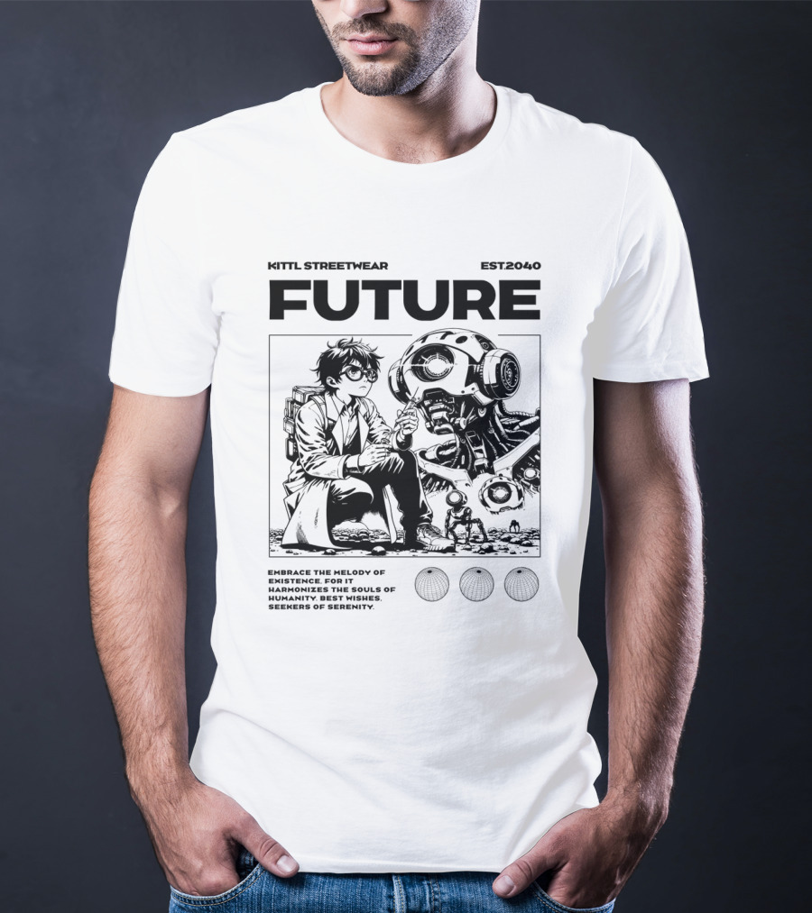 Kittl Streetwear Future EST2040 Melody Of Existence Humanity Serenity T-Shirt