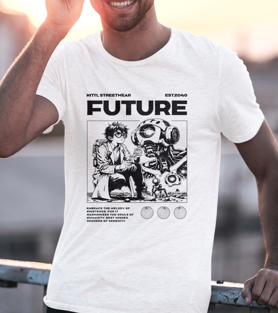 Kittl Streetwear Future EST2040 Melody Of Existence Humanity Serenity T-Shirt