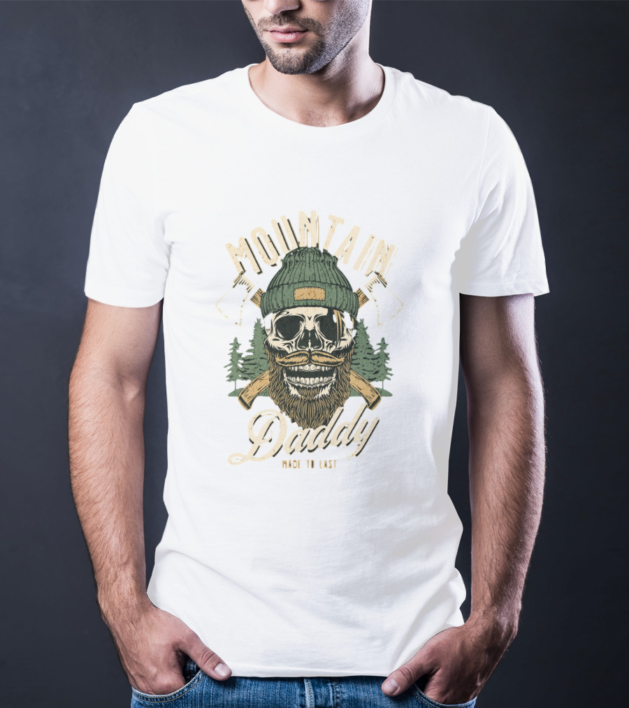 Mountain Daddy Made To Last Bearded Skull With Axes And Trees T-Shirt