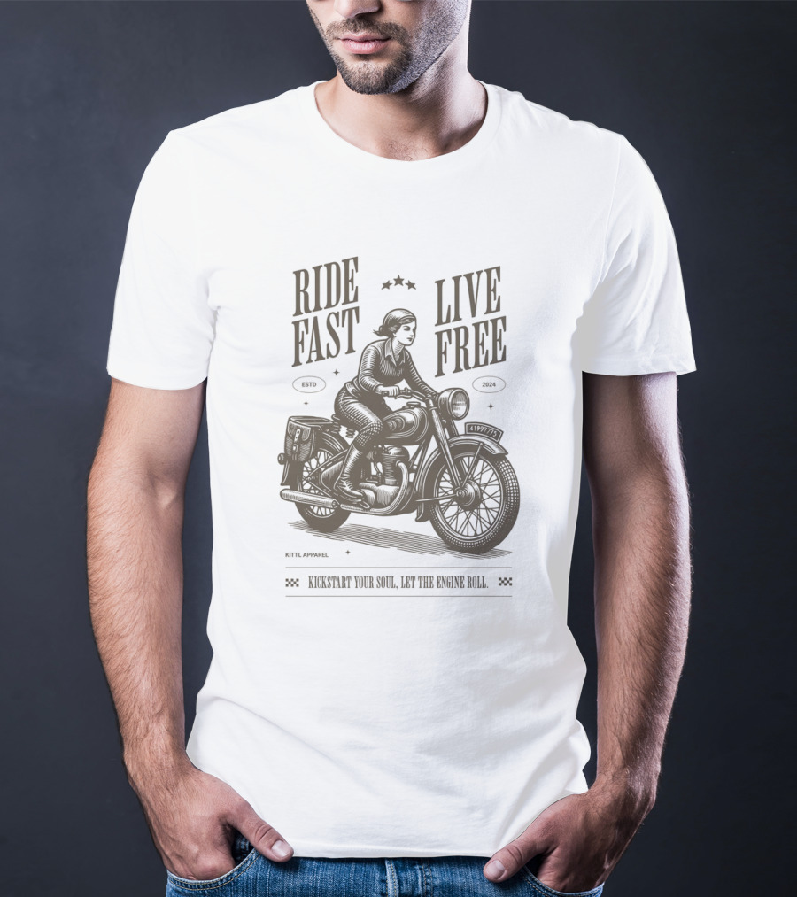 Ride Fast Live Free Kickstart Your Soul Let The Engine Roll Vintage Motorcycle T-Shirt