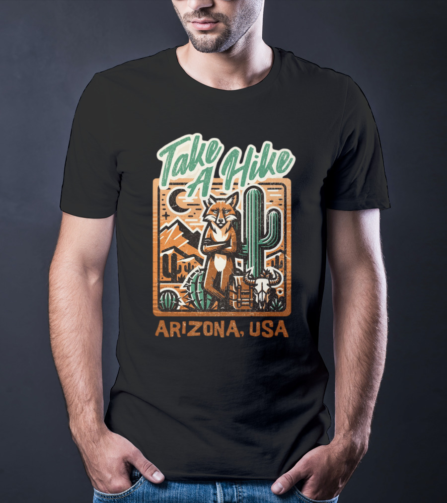 Take A Hike Arizona USA Desert Fox And Cactus Scene T-Shirt