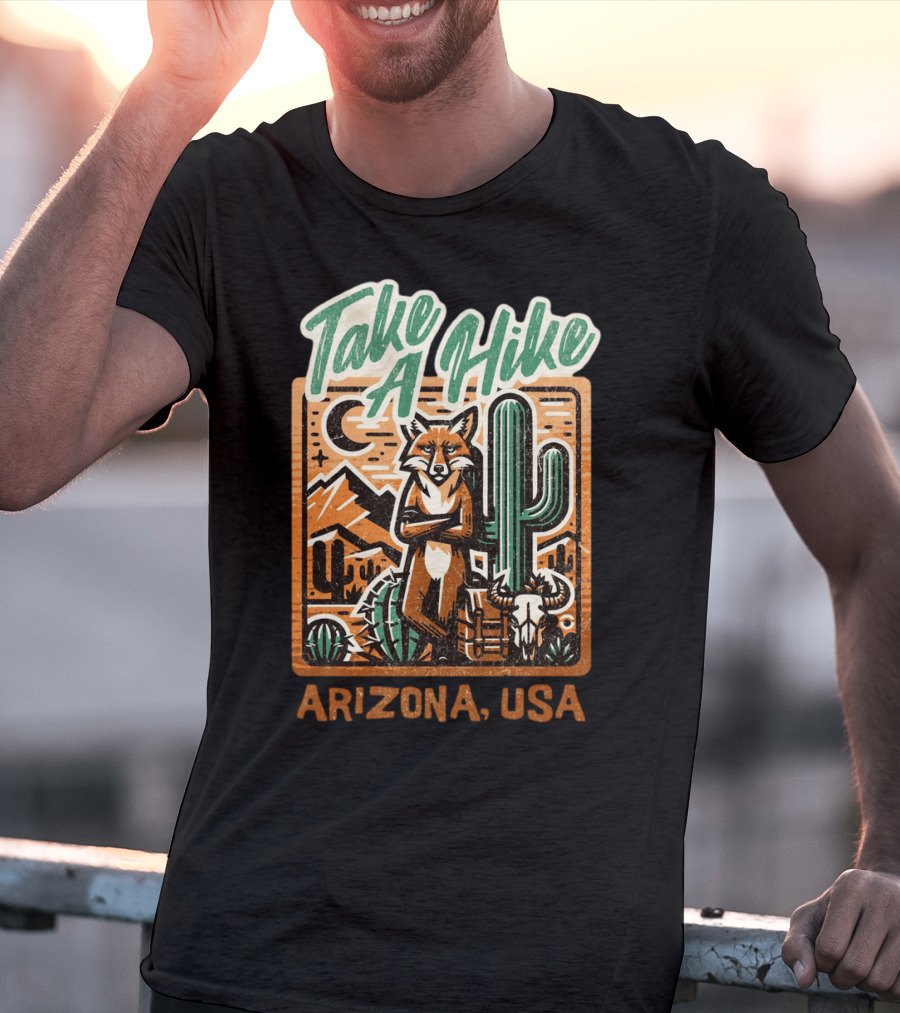Take A Hike Arizona USA Desert Fox And Cactus Scene T-Shirt