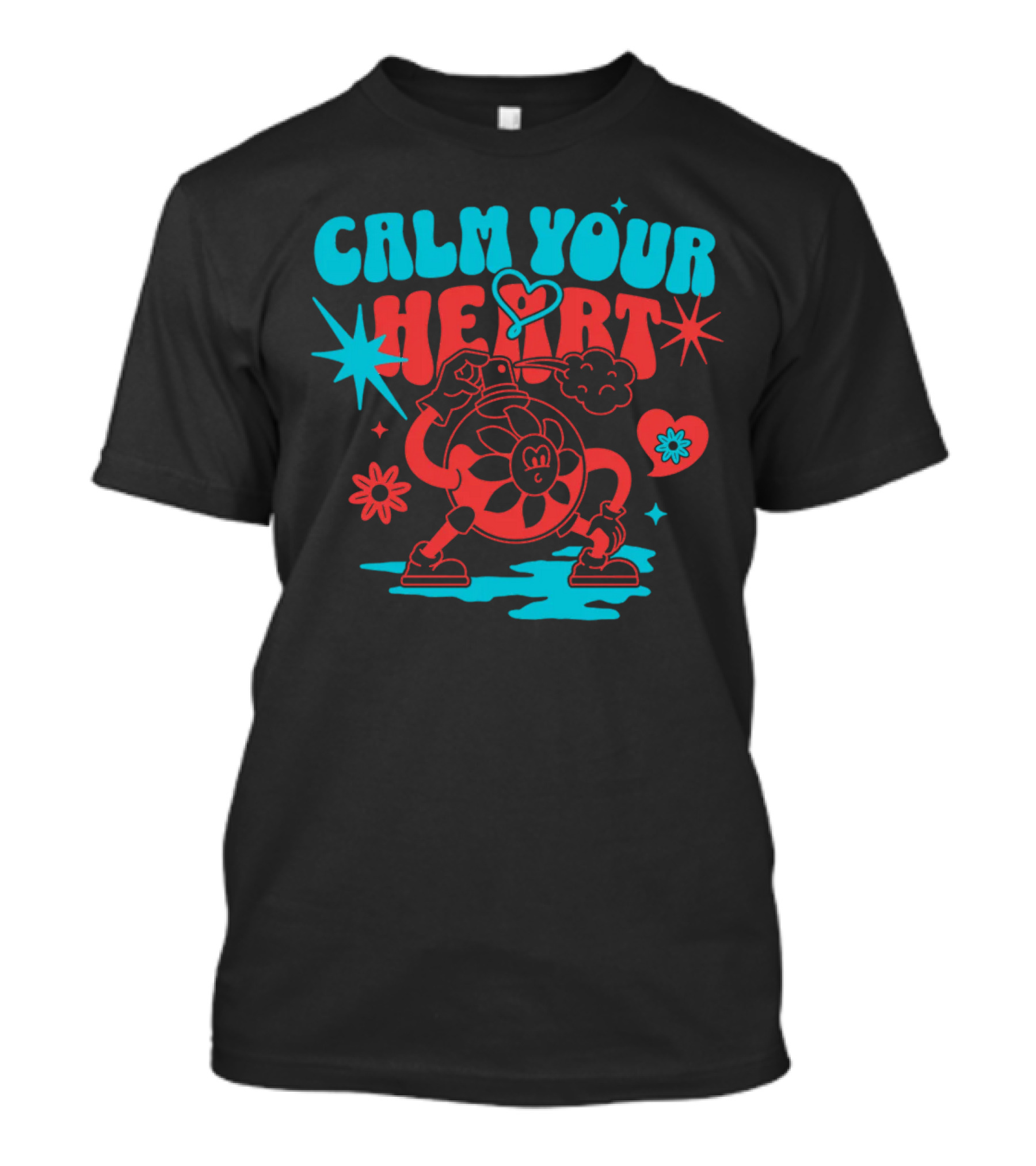 CALM YOUR HEART Retro Floral Cartoon Explosion T-Shirt