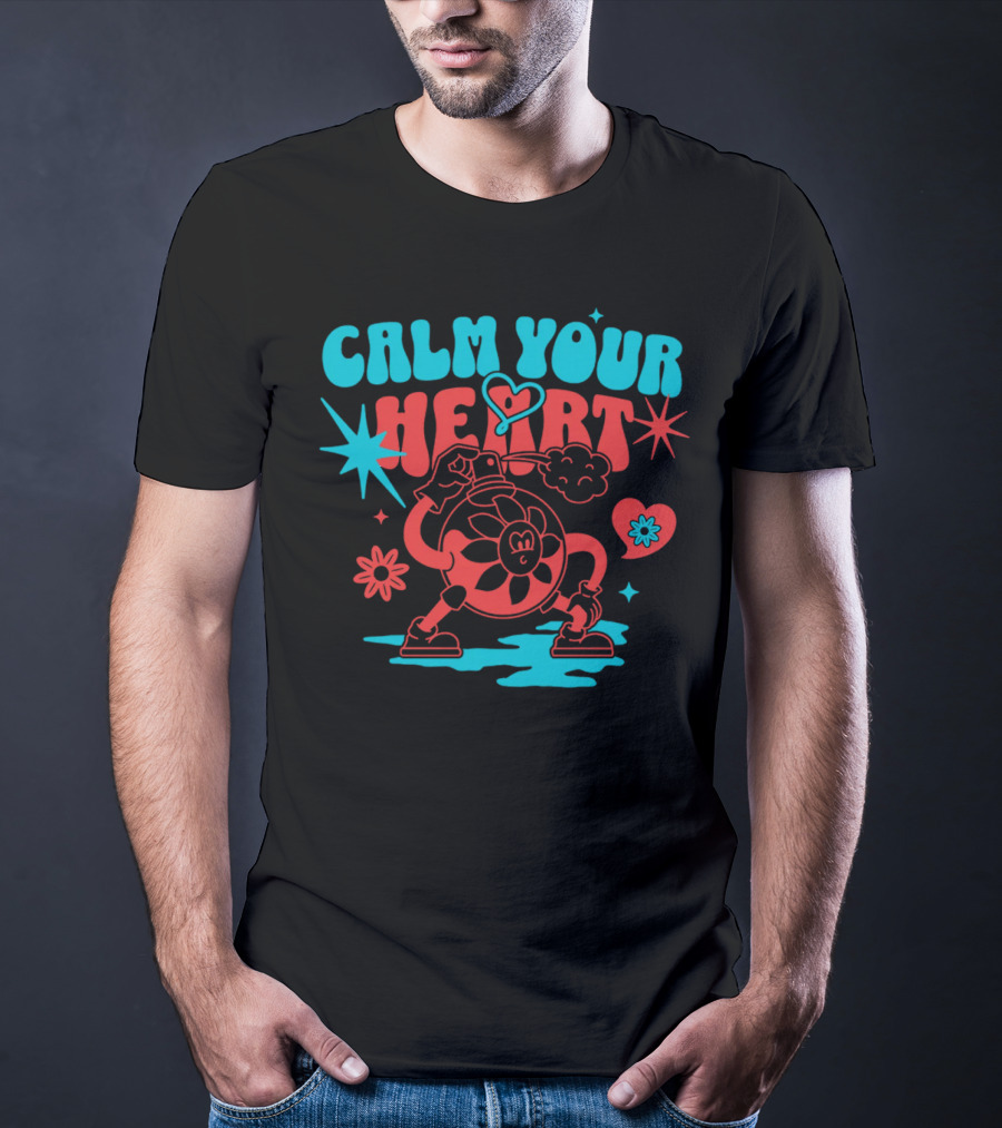 CALM YOUR HEART Retro Floral Cartoon Explosion T-Shirt