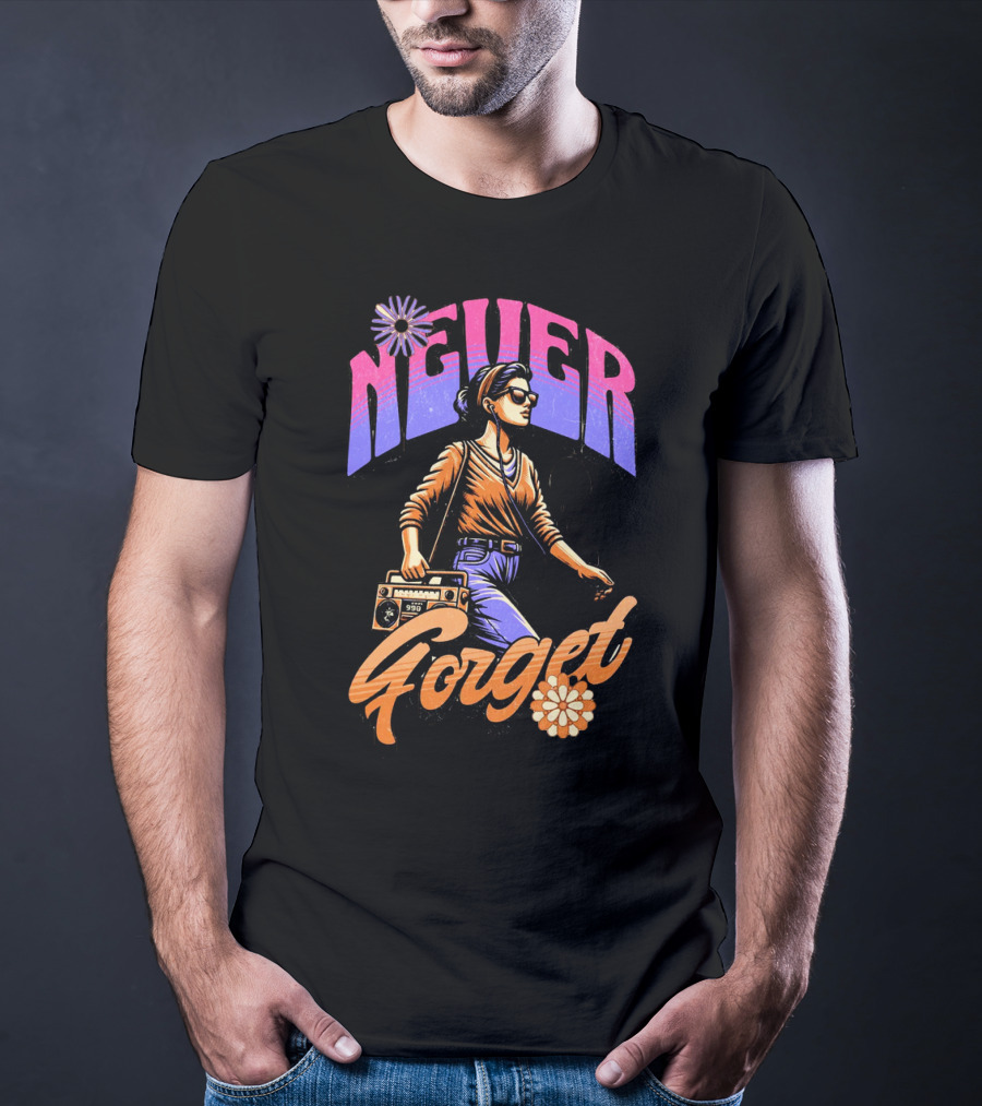 NEVER FORGET GROOVE GIRL 90s Vibes Retro Cassette Player T-Shirt