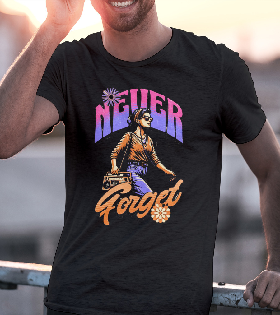 NEVER FORGET GROOVE GIRL 90s Vibes Retro Cassette Player T-Shirt