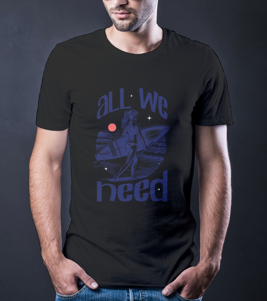 All We Need Surfer Moonlit Beach Vintage T-Shirt