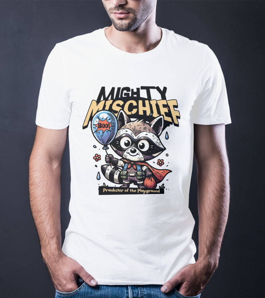 Mighty Mischief Raccoon With Boo Balloon Prankster Of The Playground T-Shirt