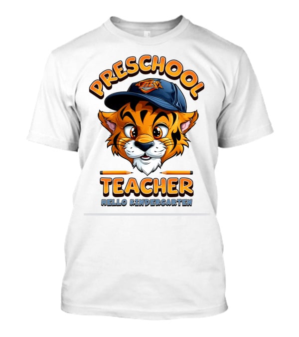 Preschool Teacher Tiger Mascot Hello Kindergarten Back To School T-Shirt