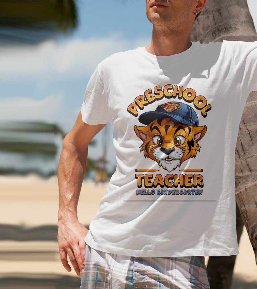Preschool Teacher Tiger Mascot Hello Kindergarten Back To School T-Shirt