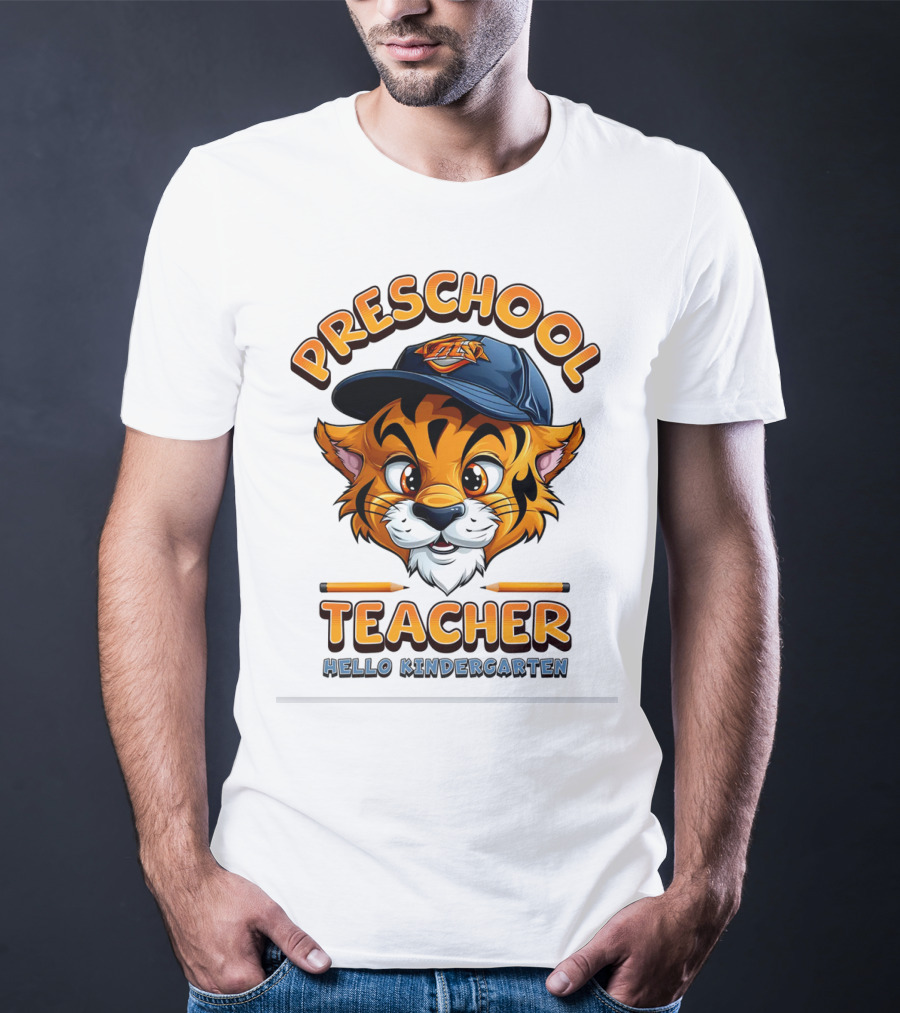 Preschool Teacher Tiger Mascot Hello Kindergarten Back To School T-Shirt