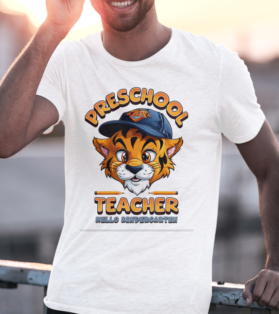 Preschool Teacher Tiger Mascot Hello Kindergarten Back To School T-Shirt