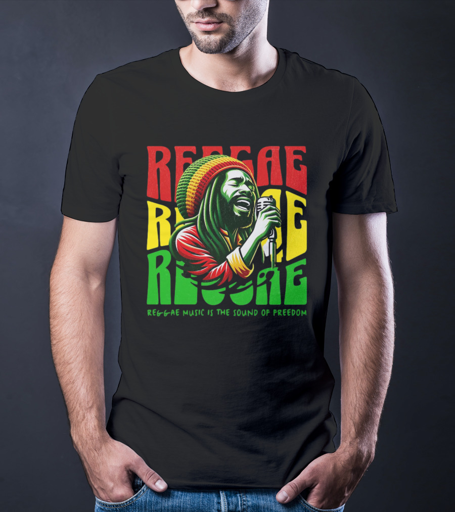 Reggae Music Is The Sound Of Freedom Vibrant Singer Iconic Colors T-Shirt