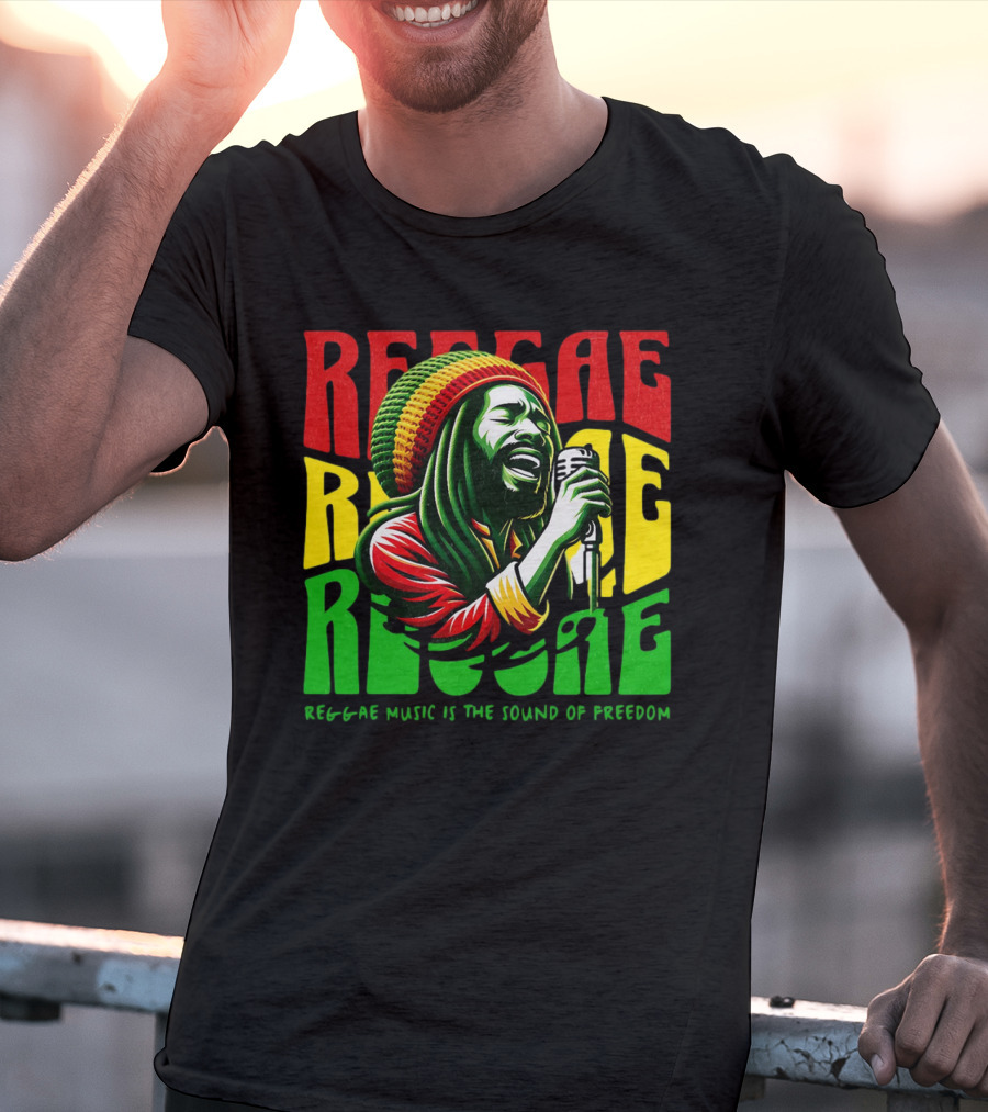 Reggae Music Is The Sound Of Freedom Vibrant Singer Iconic Colors T-Shirt