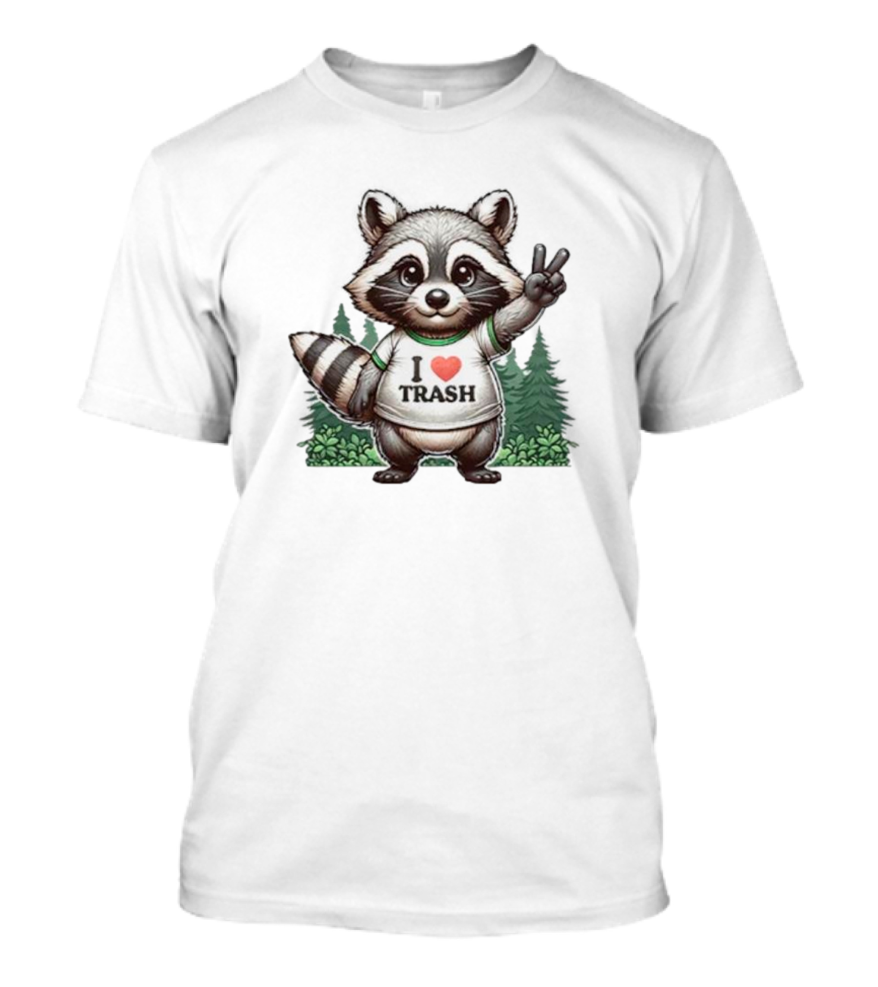 I Love Trash Raccoon Cute Forest Peace Sign T-Shirt