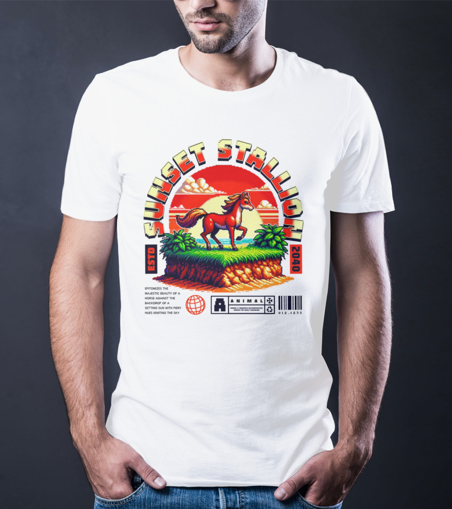 Sunset Stallion 2040 ESTO Animal Epic Epitome Horse Setting Sun Fiery Sky T-Shirt