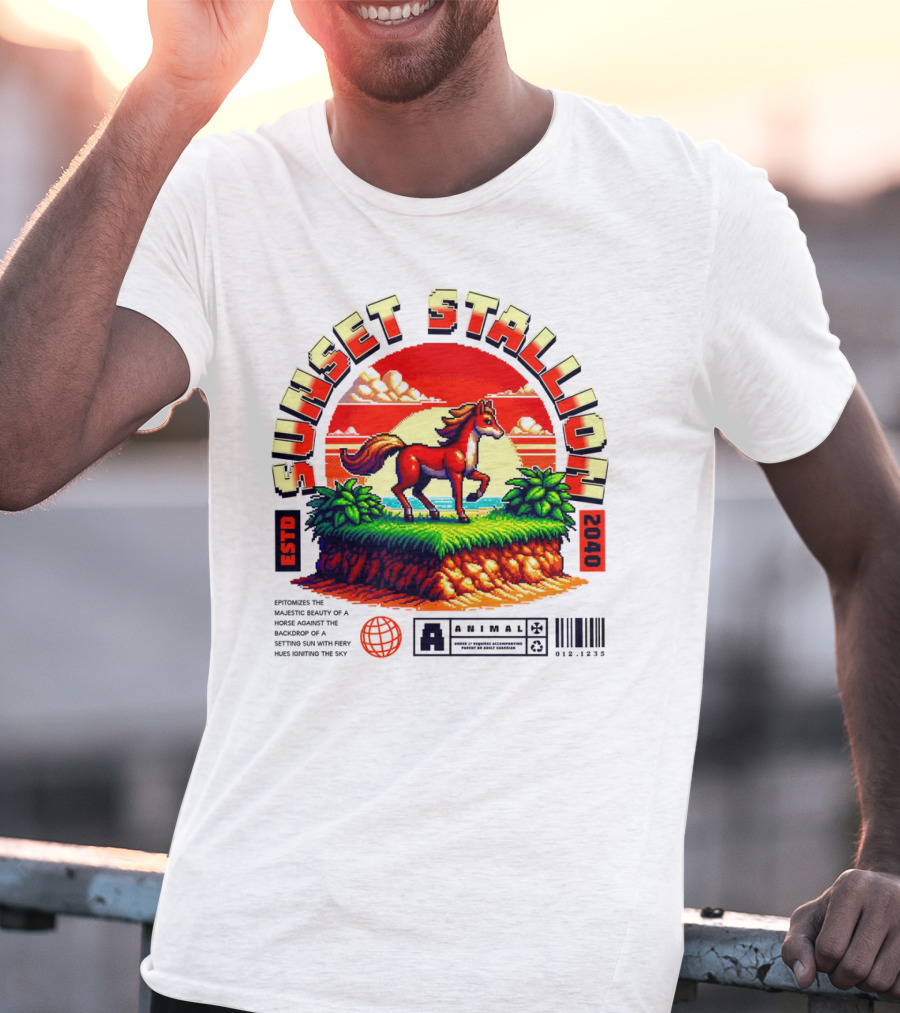 Sunset Stallion 2040 ESTO Animal Epic Epitome Horse Setting Sun Fiery Sky T-Shirt